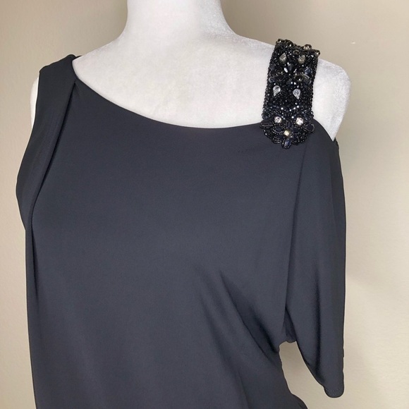 David Meister One Shoulder Cocktail Mini Dress Black Wedding Guest Dress Size:6 - Picture 7 of 13